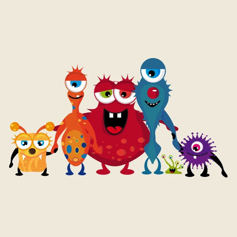 Une famille colorée de monstre