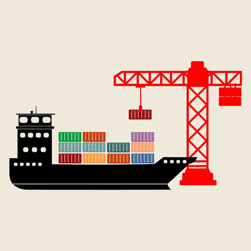 Sea container boat with crane unloading 2