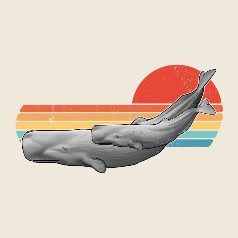 Sperm Whale Retro Sunset