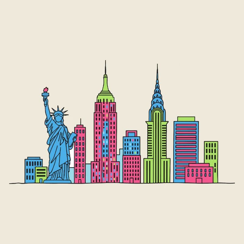 Illustrations de lignes Liberty Skyline de New York City