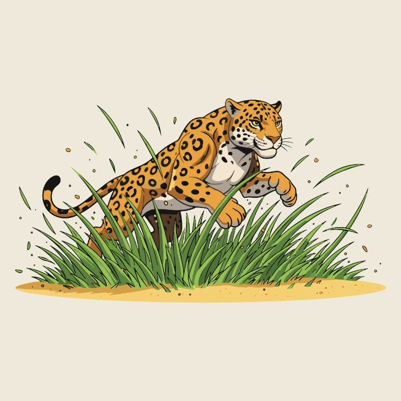 Léopard dans l’herbe – Férocité de dessin animé