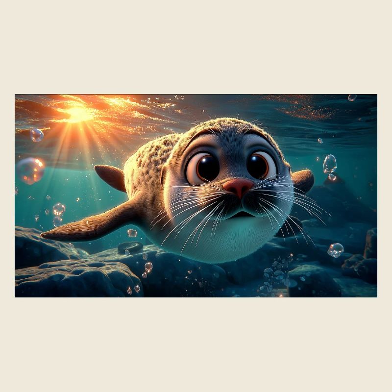 Mignons bébés phoques aux yeux en bouton dans la mer