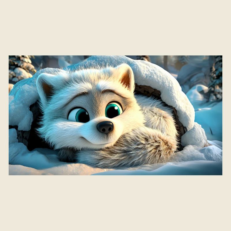Fluffy arctic fox in the snow
