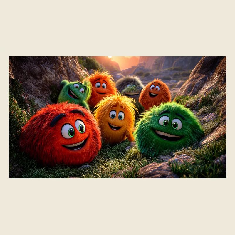 Fröhliche Flauschige Monster Pixar Style Fun