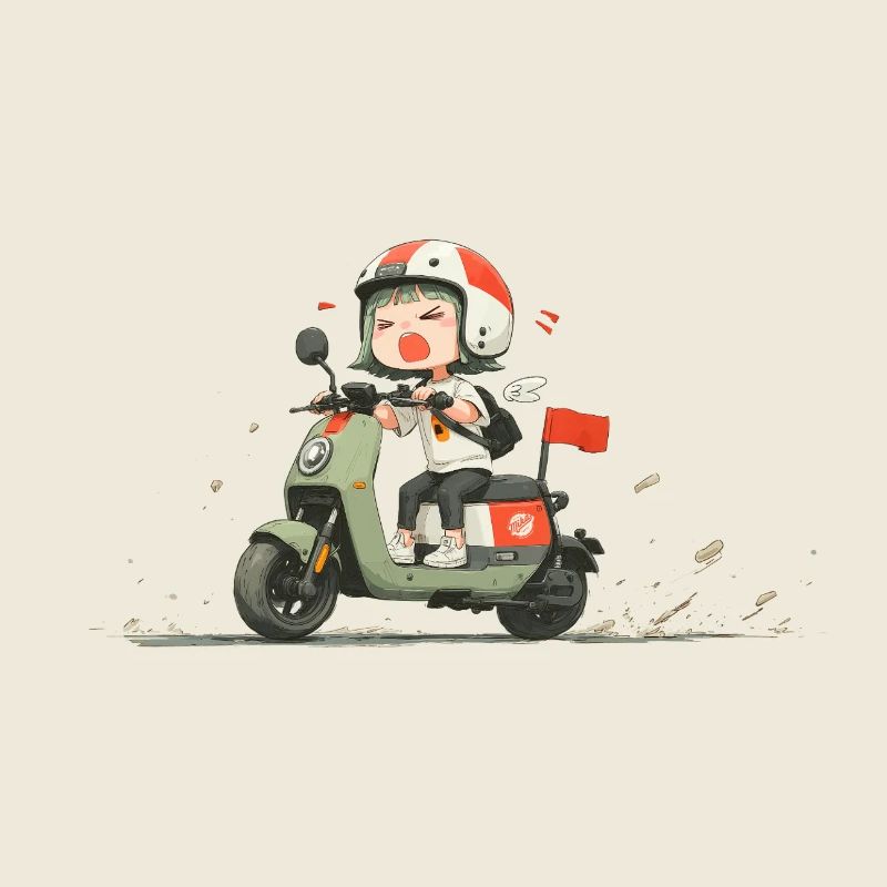 Petit motard sur scooter rouge