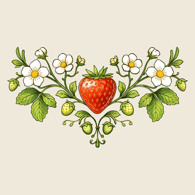 Erdbeer Ornament mit Blüten 