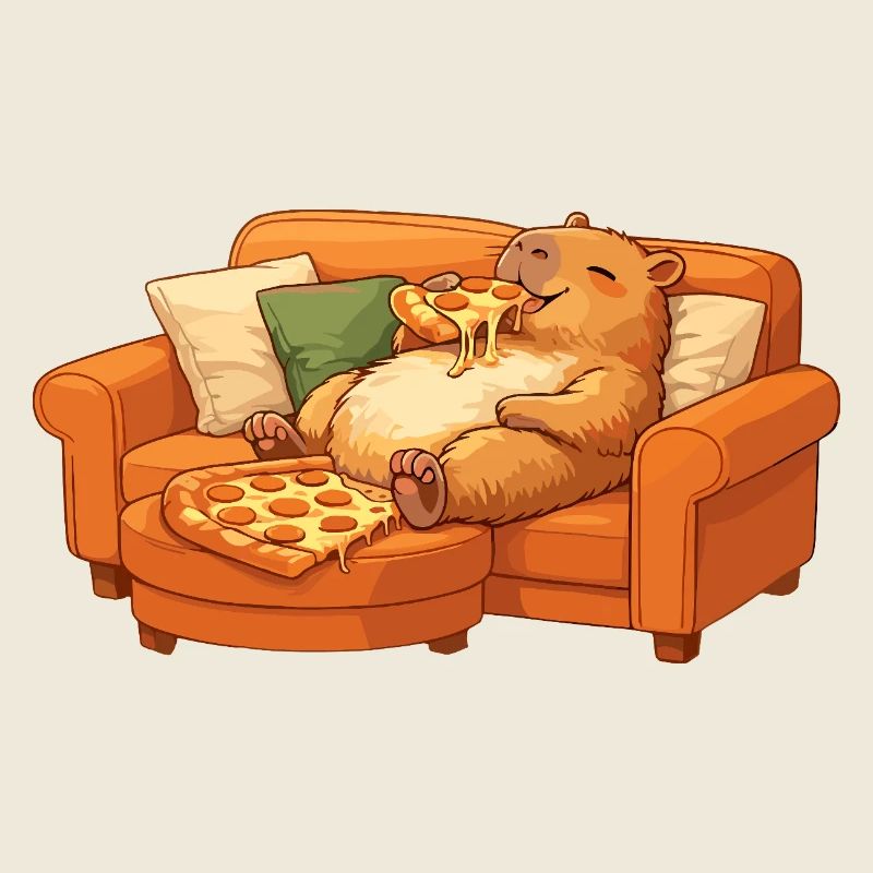 Capybara Sofa Pizza entspanntes Relax Motiv