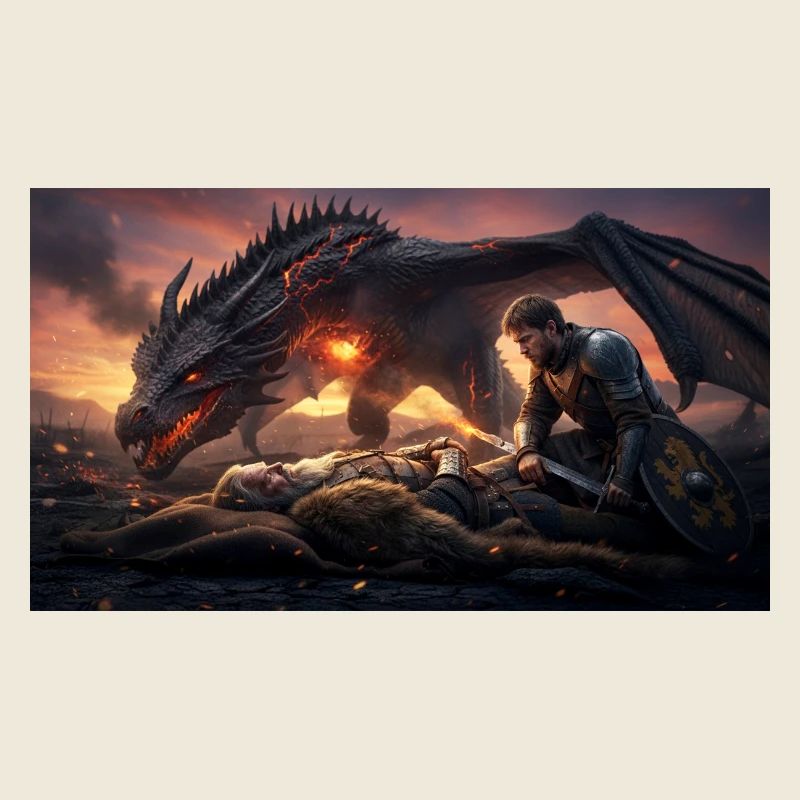 Beowulf stirbt, nachdem er den mächtigen Drachen getötet hat