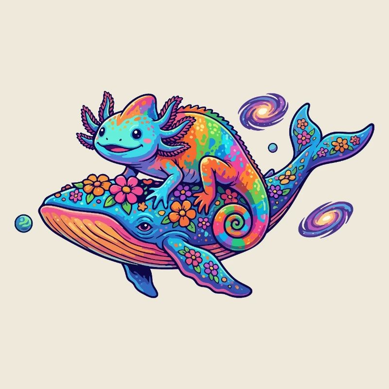 Neon Cosmos Chameleon Whale Cool Fantasy Fun Motif
