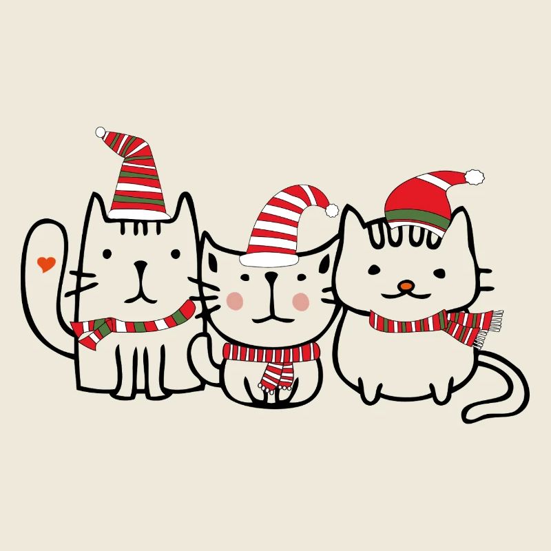 Katzentrio mit  Weihnachtsmützen