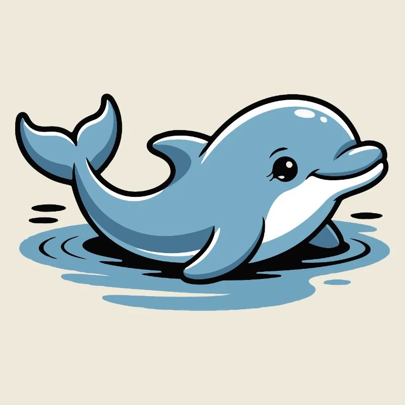 Blue Dolphin Cartoon Waves