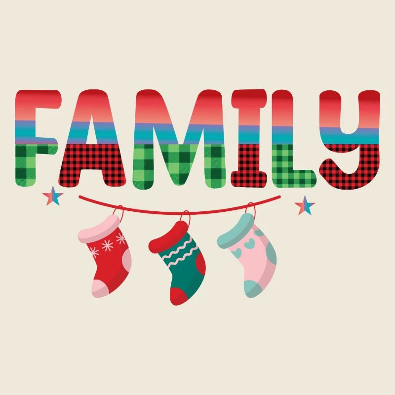 Weihnachtsfamilie mit hängenden Socken