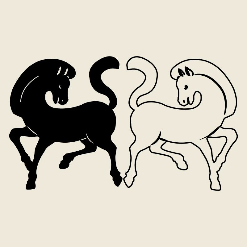 Two horses black and white or transparent