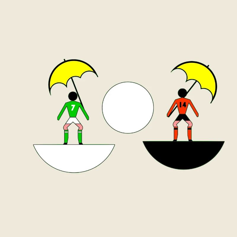 Neon-Regenschirm-Duell in geteilten Hälften