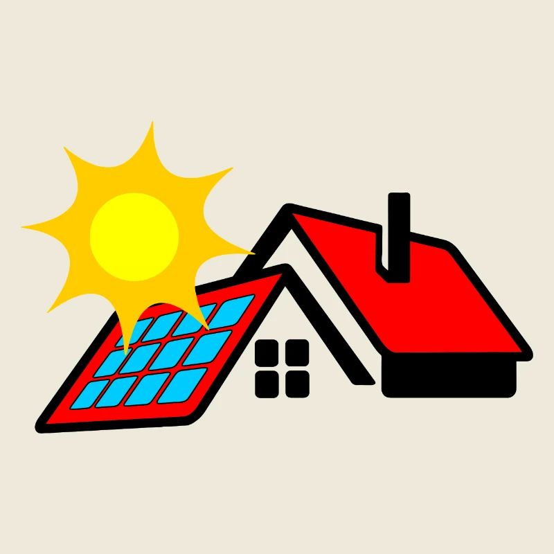 Logo solar panel on bungalow house with sun