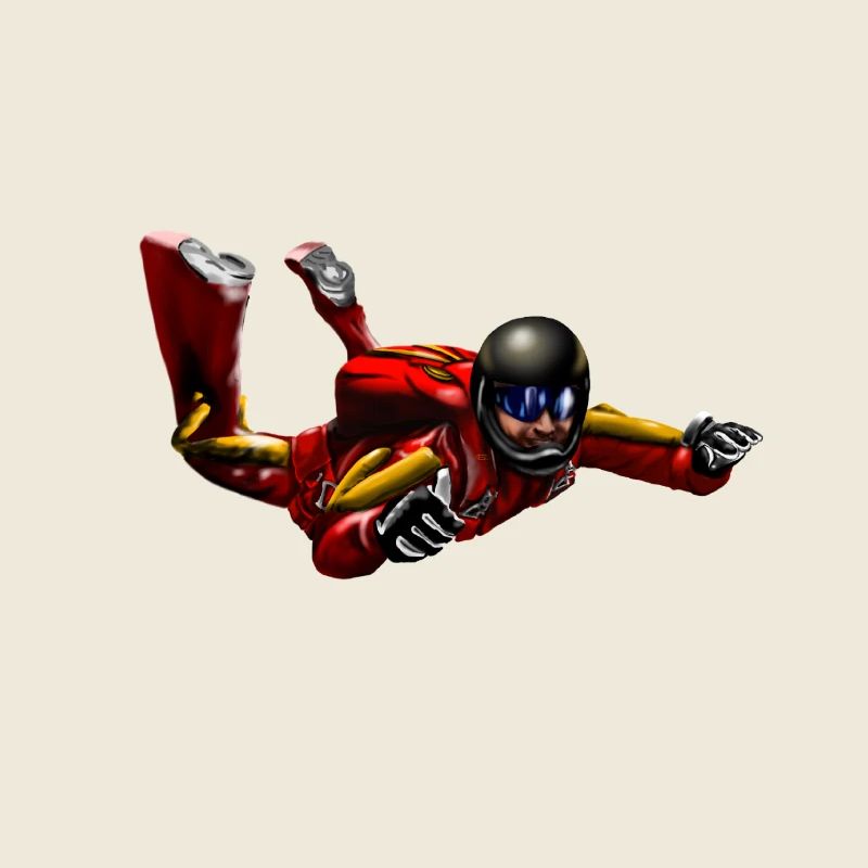 Red skydiver in jump