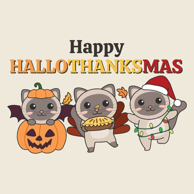 Happy Hallothanksmas Siamese Cat Christmas Cats