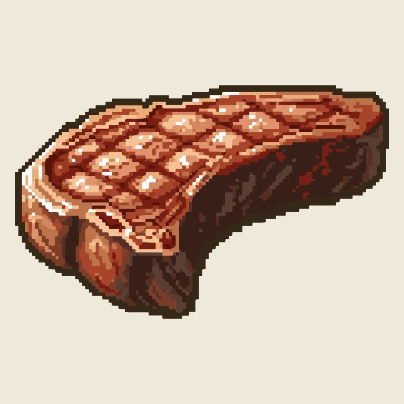 Pixel Steak Retro Grill Art