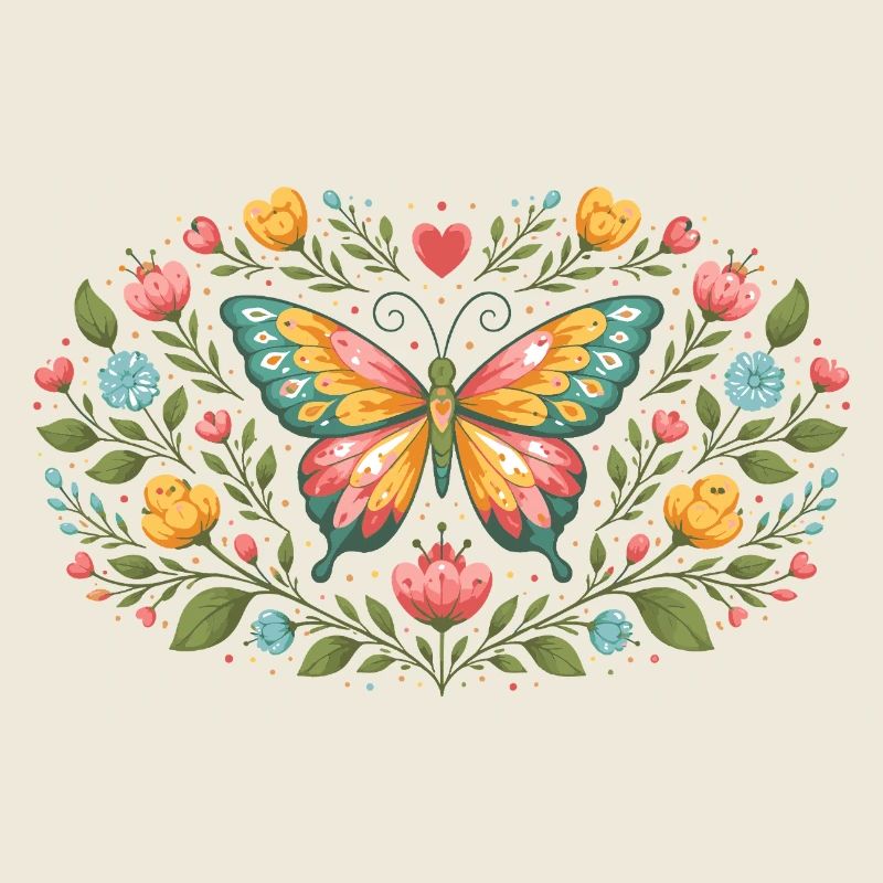 Frühlingsschmetterling mit Blumenornament 