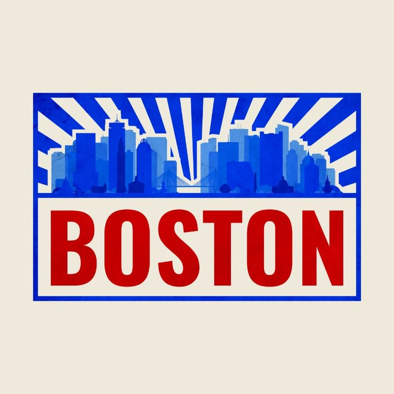 Boston Skyline Rétro Rouge Bleu