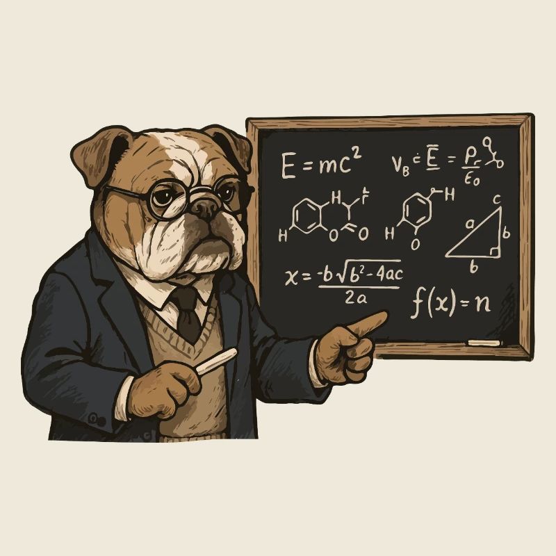 Professor Bulldog Teaching Math Science Chalkboard