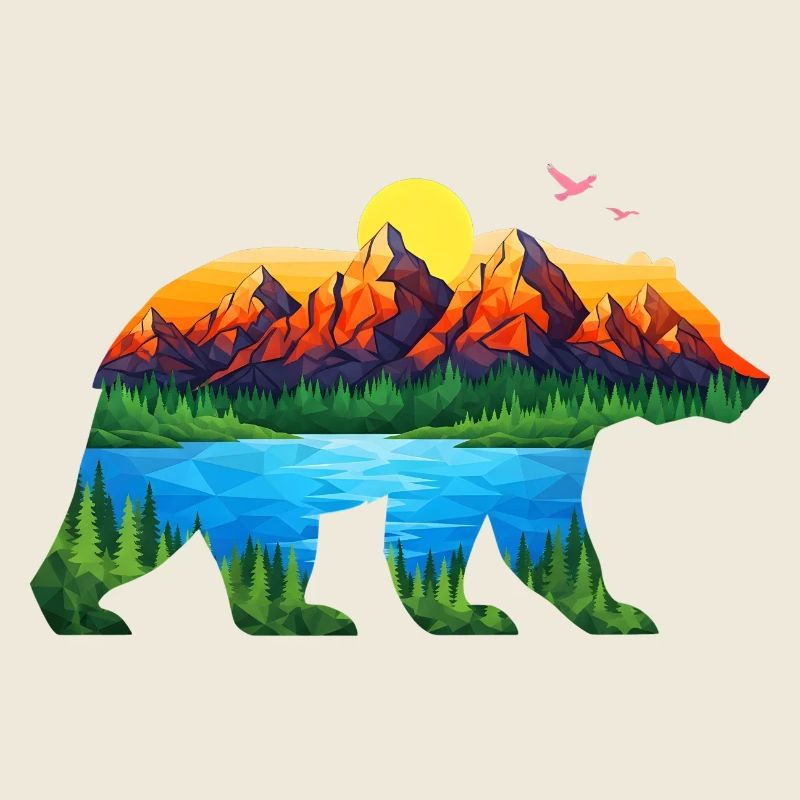 Geometric Mountain Bear Landscape