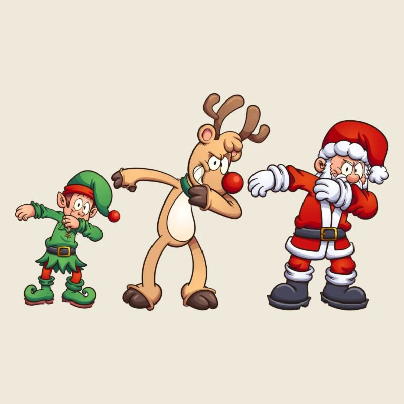 Weihnachtsszene mit Elf, Rentier und Weihnachtsmann