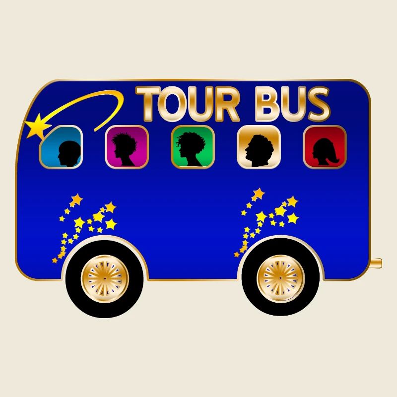 Tour Bus Silhouette Burst on Blue