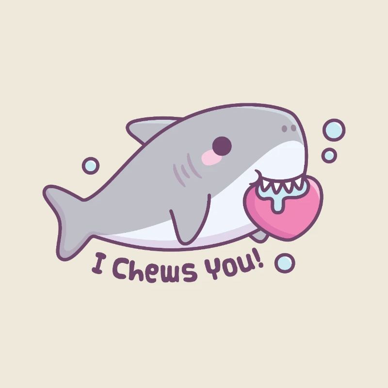 Cute Shark Bites Heart I Chews You Funny