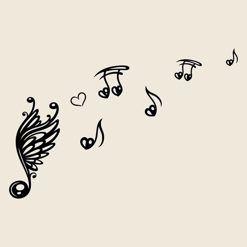 Music note with wings and heart.