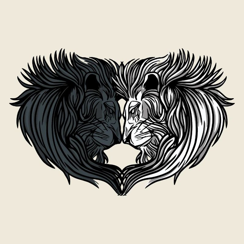 Portrait double lion en noir et blanc
