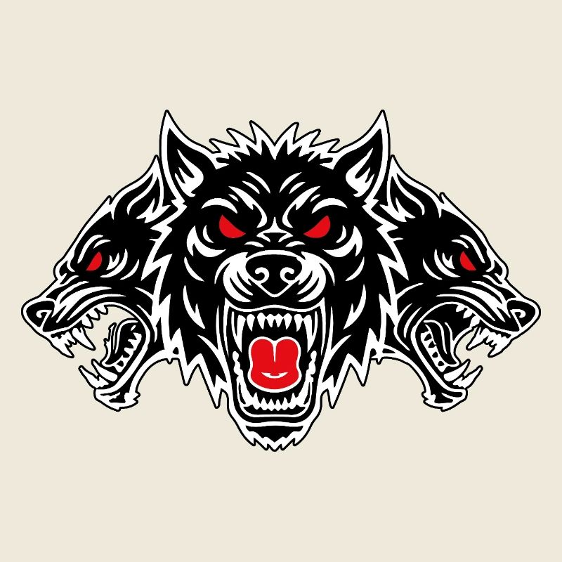 Dog Cerberus Totem Three Heads Red Eyes