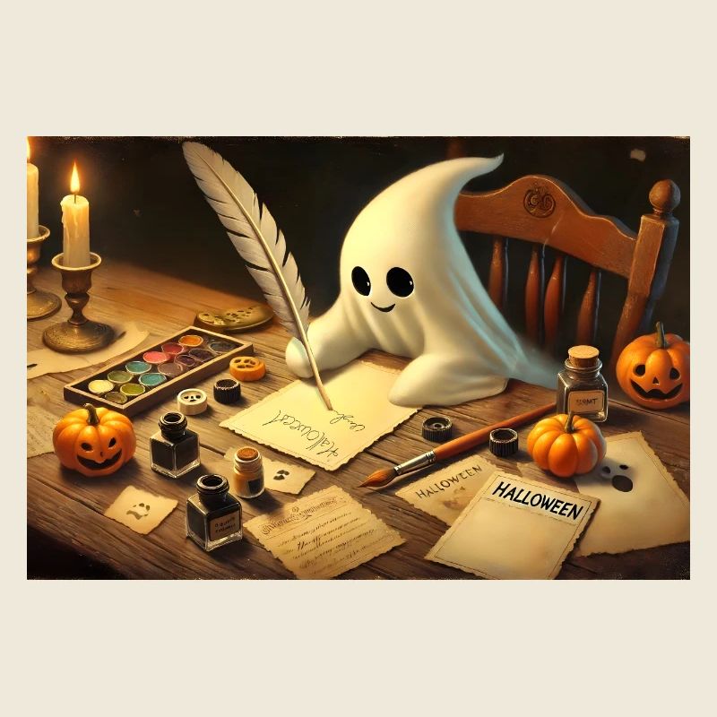 charmanter Geist schreibt Halloween-Einladungen