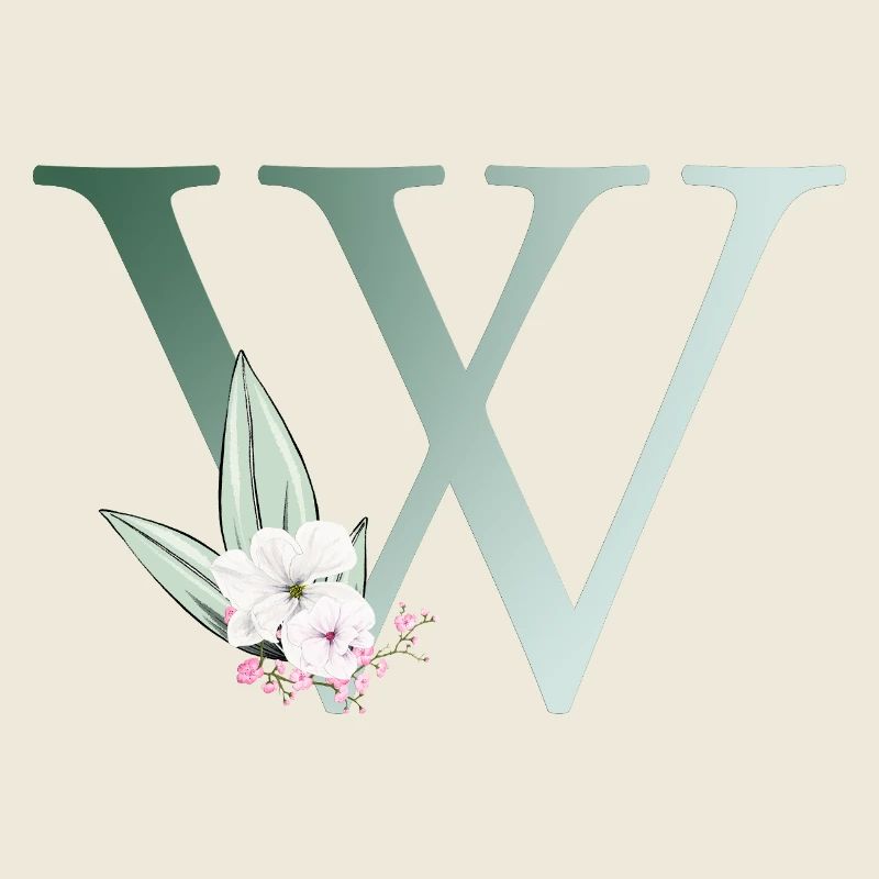 W Monogramme, Floral, Personnalisable