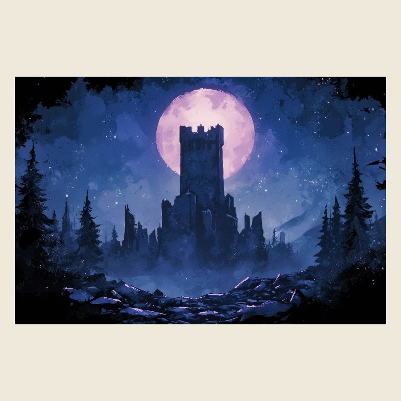 Poster Illustration Medieval Landscape in Ruins