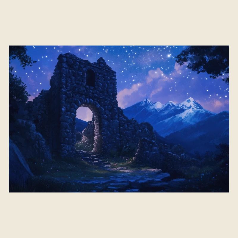 Poster Illustration Medieval Landscape in Ruins