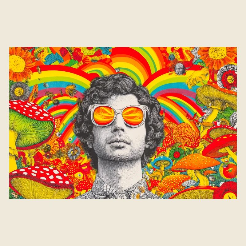 Psychedelisches Porträt mit lebendigen Pilzen