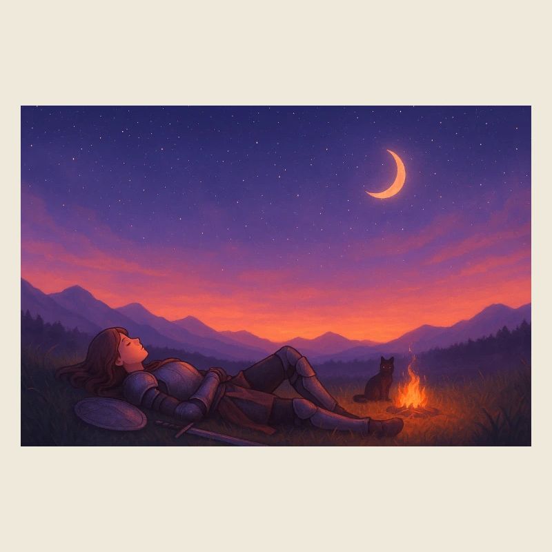 Chevalier de la nuit au clair de lune au coin du feu
