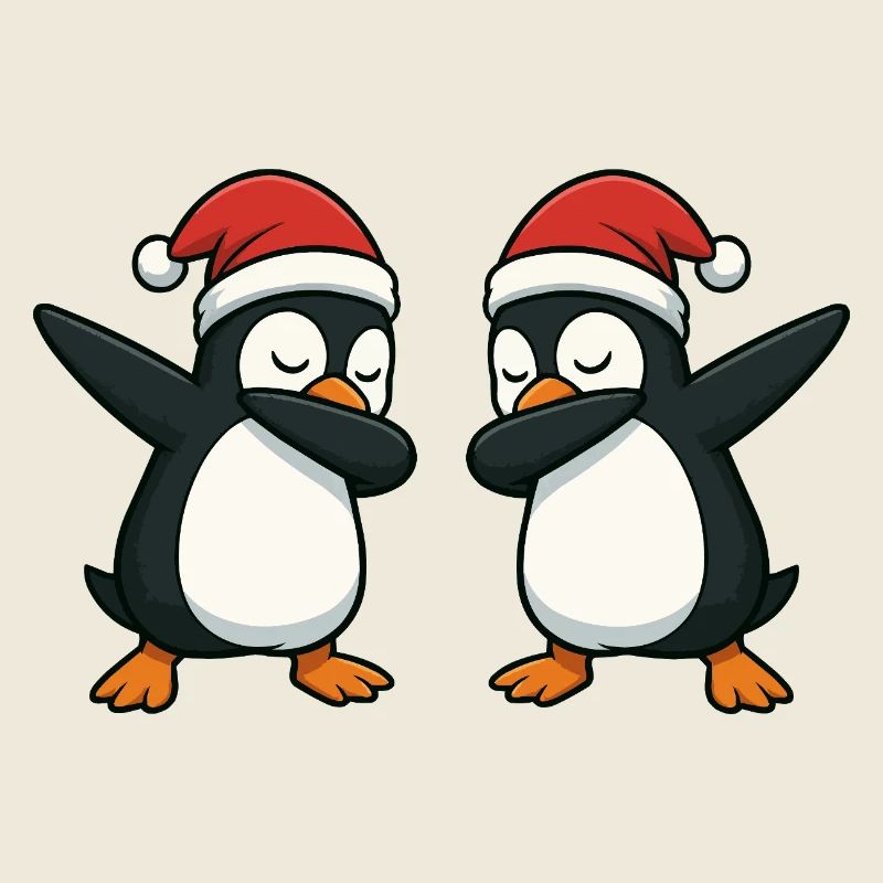 Deux manchots en train de s’asperger en look de Noël