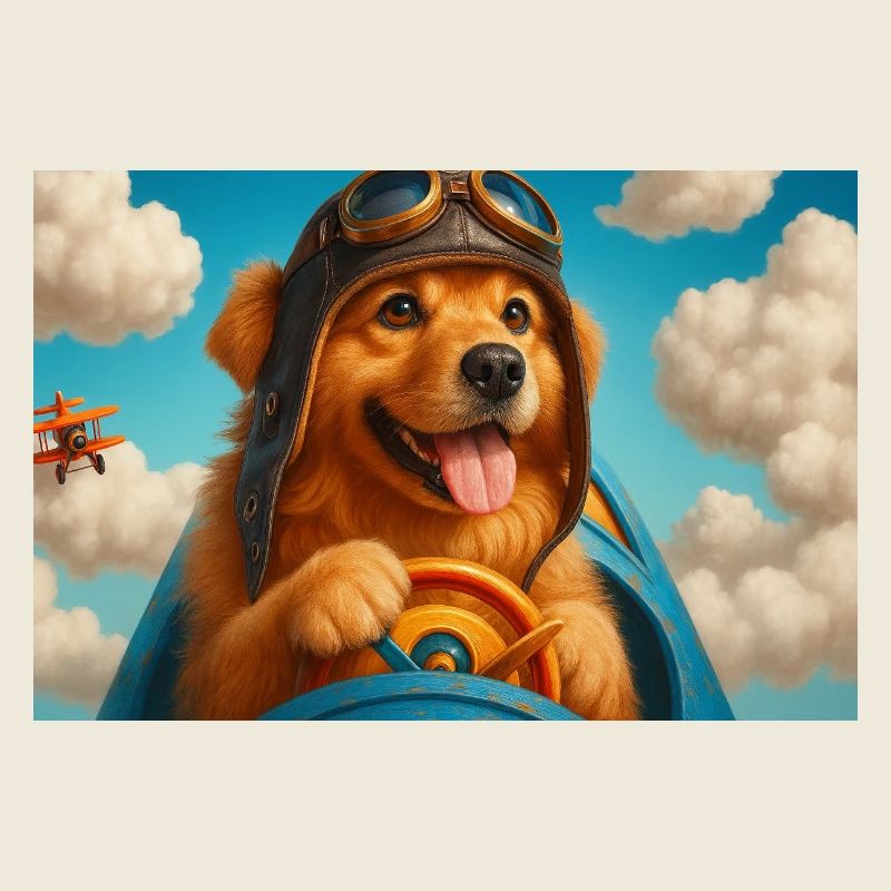Pilot dog in retro cockpit