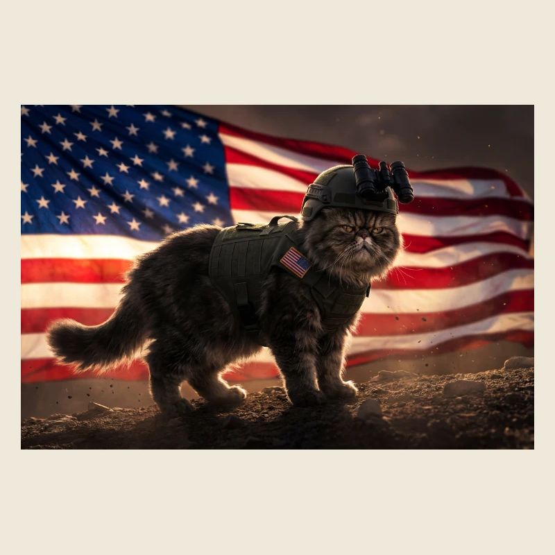 Cat warriors in front of US flag