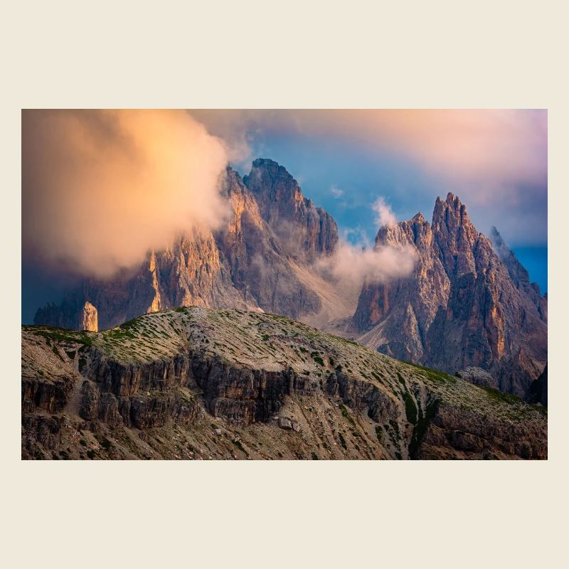 Cadini Group in the Dolomites in the fog