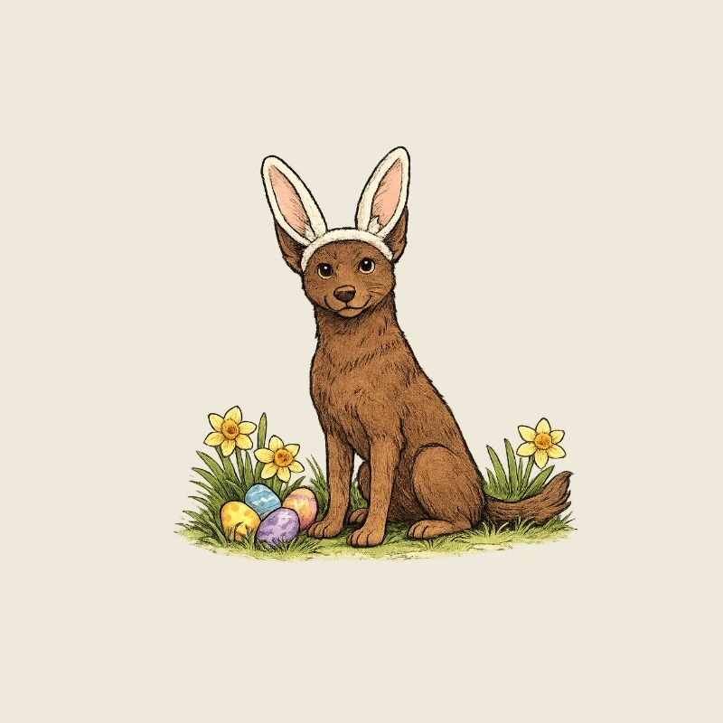 Spring Bunny Australian Kelpie Dog with Easter Eggs