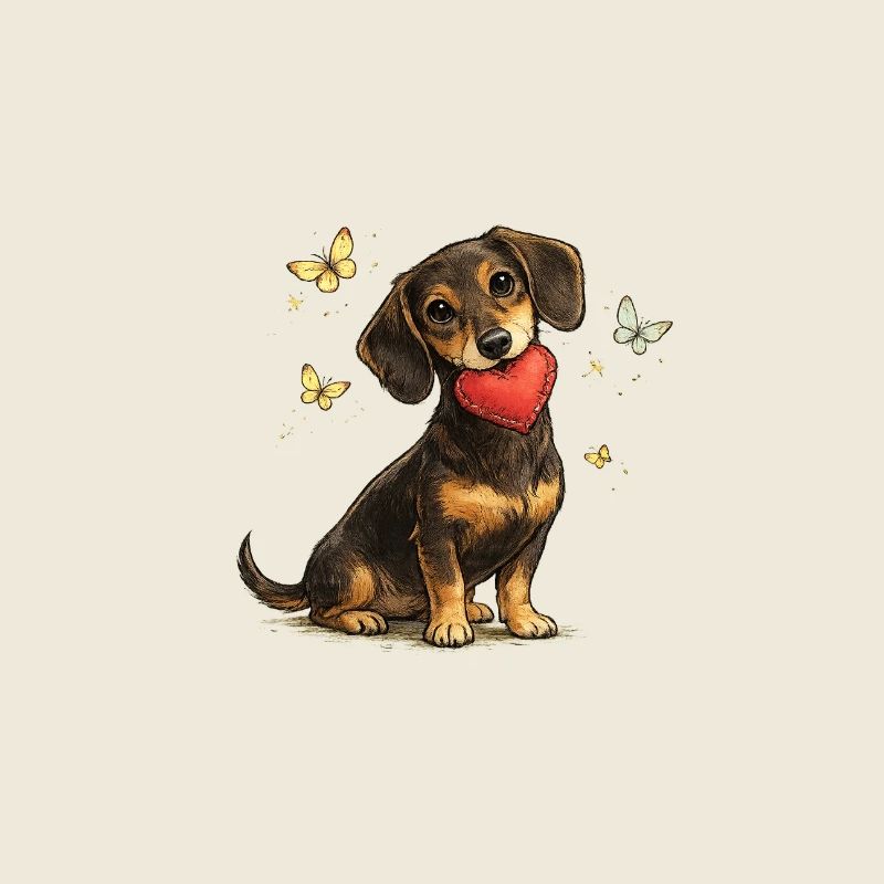 Dackel Herzhundchen mit Schmetterlingen