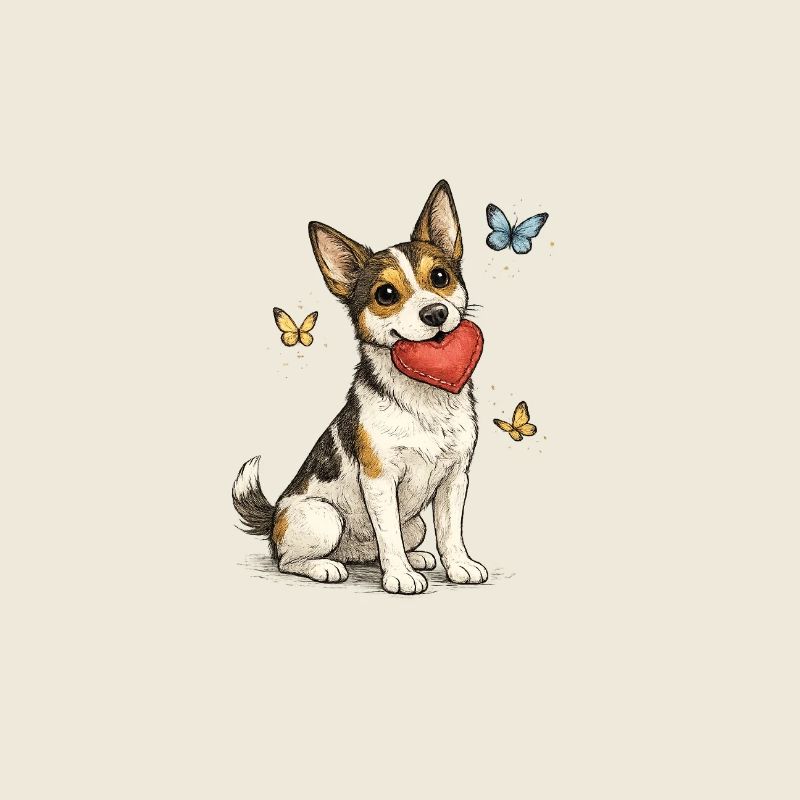 Herzpfoten Corgi mit Herz und Schmetterlingen