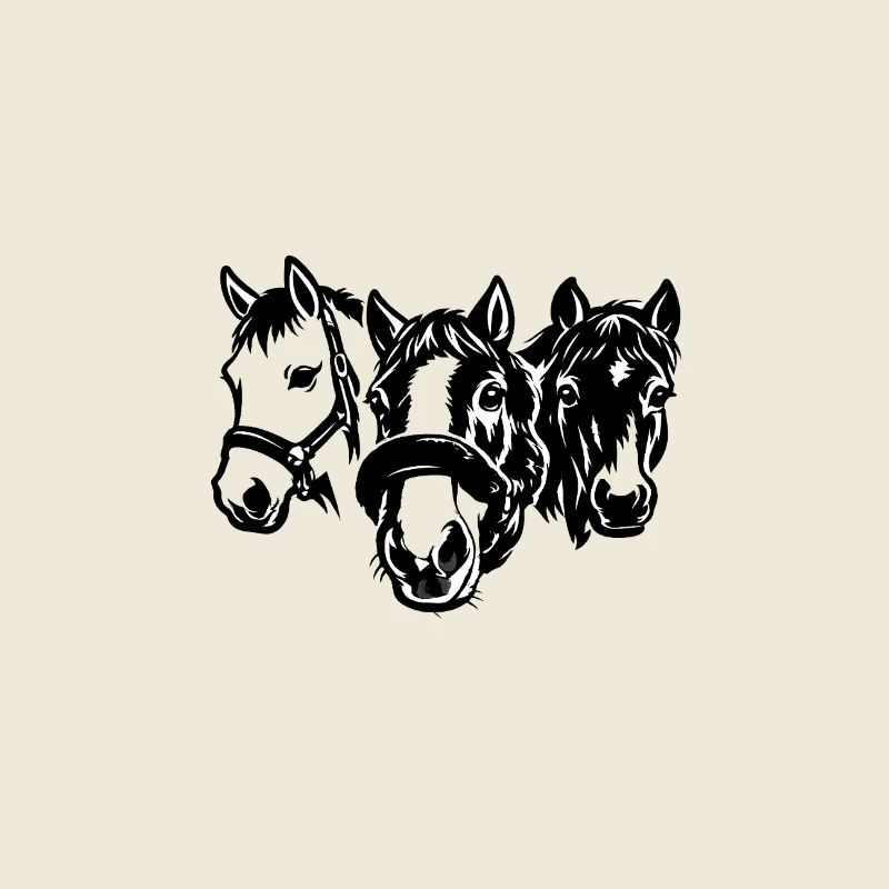 Silhouettes des Trois Chevaux en Noir