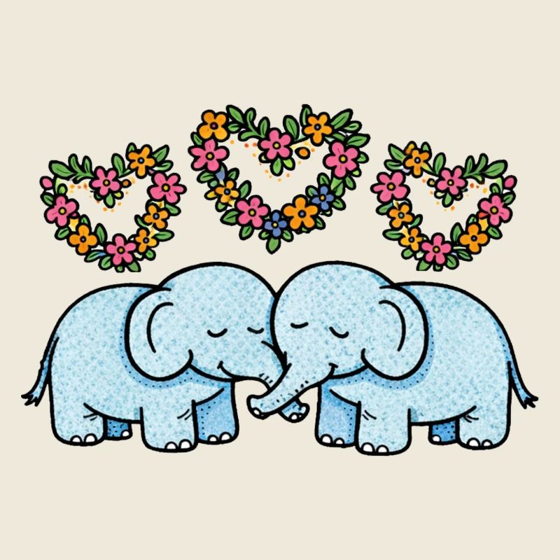Floral Hearts Elephant Pair