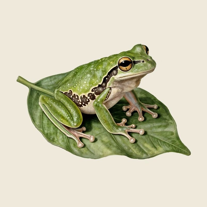 Green Frog on Leaf