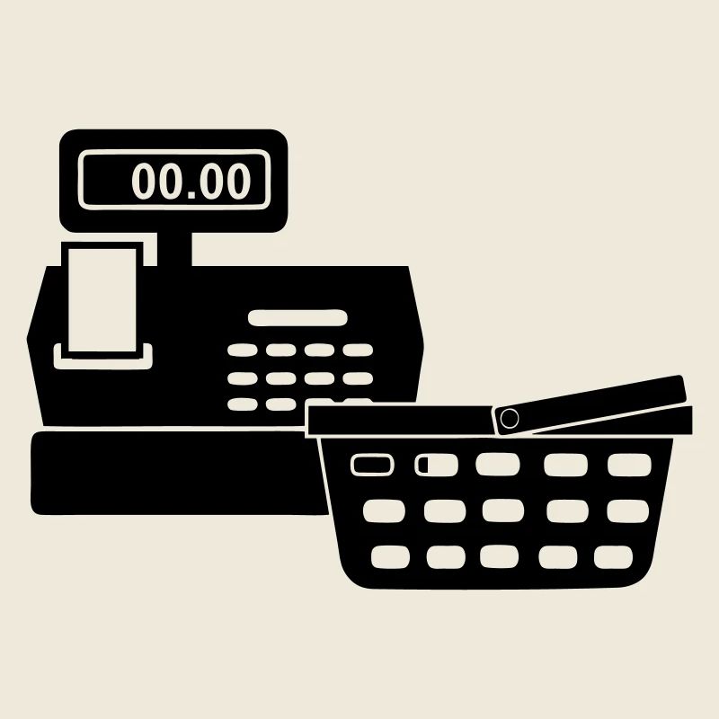 Logo de caisse enregistreuse pour supermarché avec panier