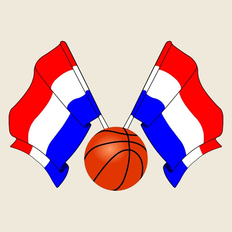 Zwei holländische Flaggen mit einem Basketball